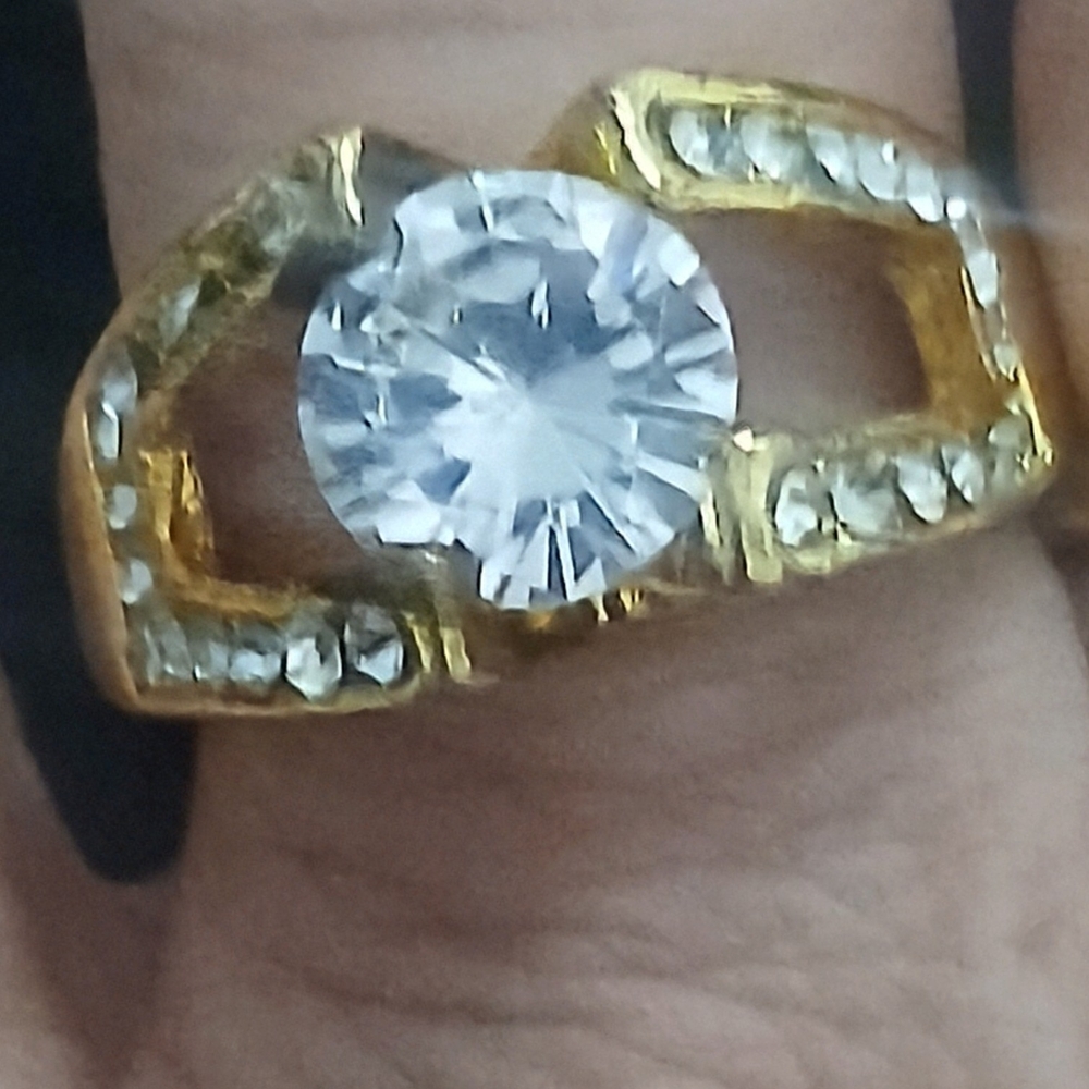Gold-Tone Women's Ring with Clear Center Crystal